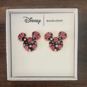 NIB BaubleBar Disney Black Mickey Earrings with Red and Pink Hearts